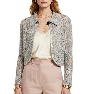 Vintage Michael Phillips metallic silver floral knit cropped jacket blazer 10